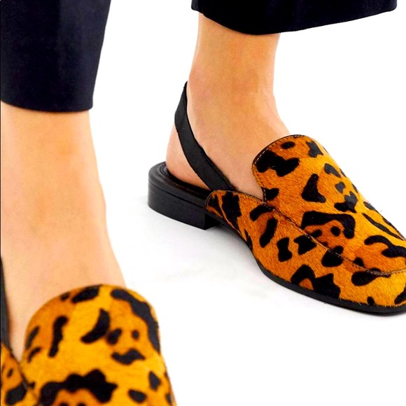 ASOS DESIGN Move Over leather slingback loafers in leopard print - Picture 1 of 9